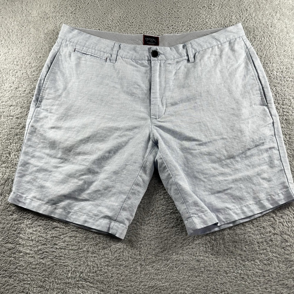 Untuckit Paumanok Shorts Mens 40 Blue Linen Blend 35329‎ Beach Golf Summer Vaca